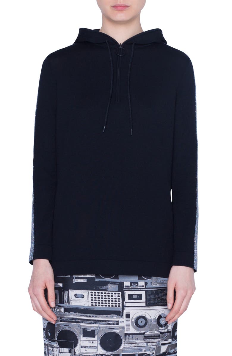 Akris punto Metallic Tuxedo Stripe Wool Sweater, Main, color, 