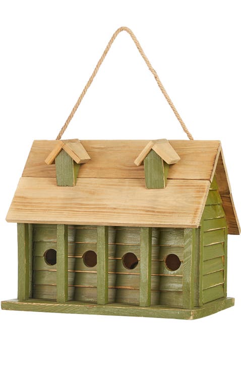 14.25"L Oversized Distressed Solid Wood Cottage Birdhouse with Natural Wood Roof