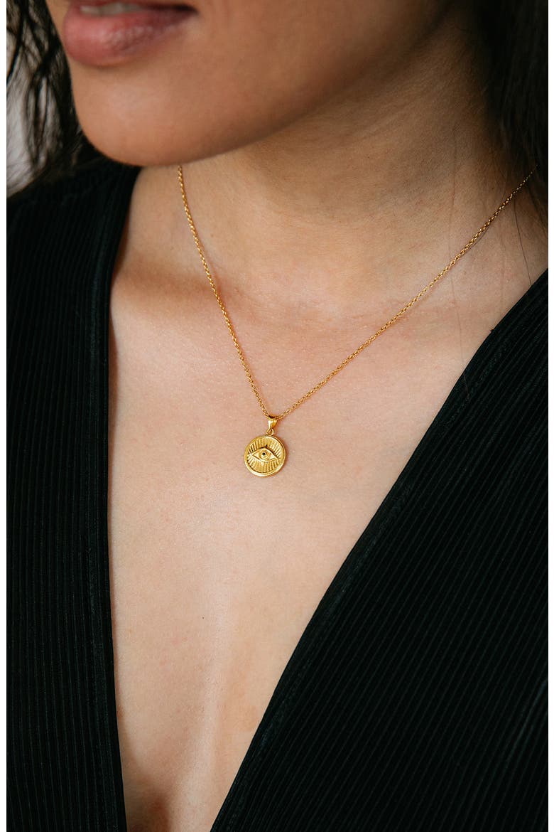 Courage Evil Eye Pendant Necklace, Alternate, color, GOLD