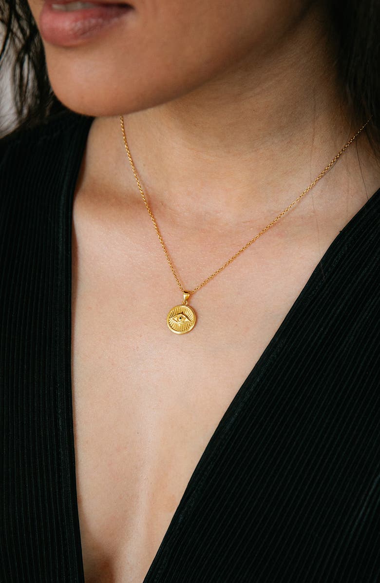 Vincero Courage Evil Eye Pendant Necklace, Alternate, color, Gold