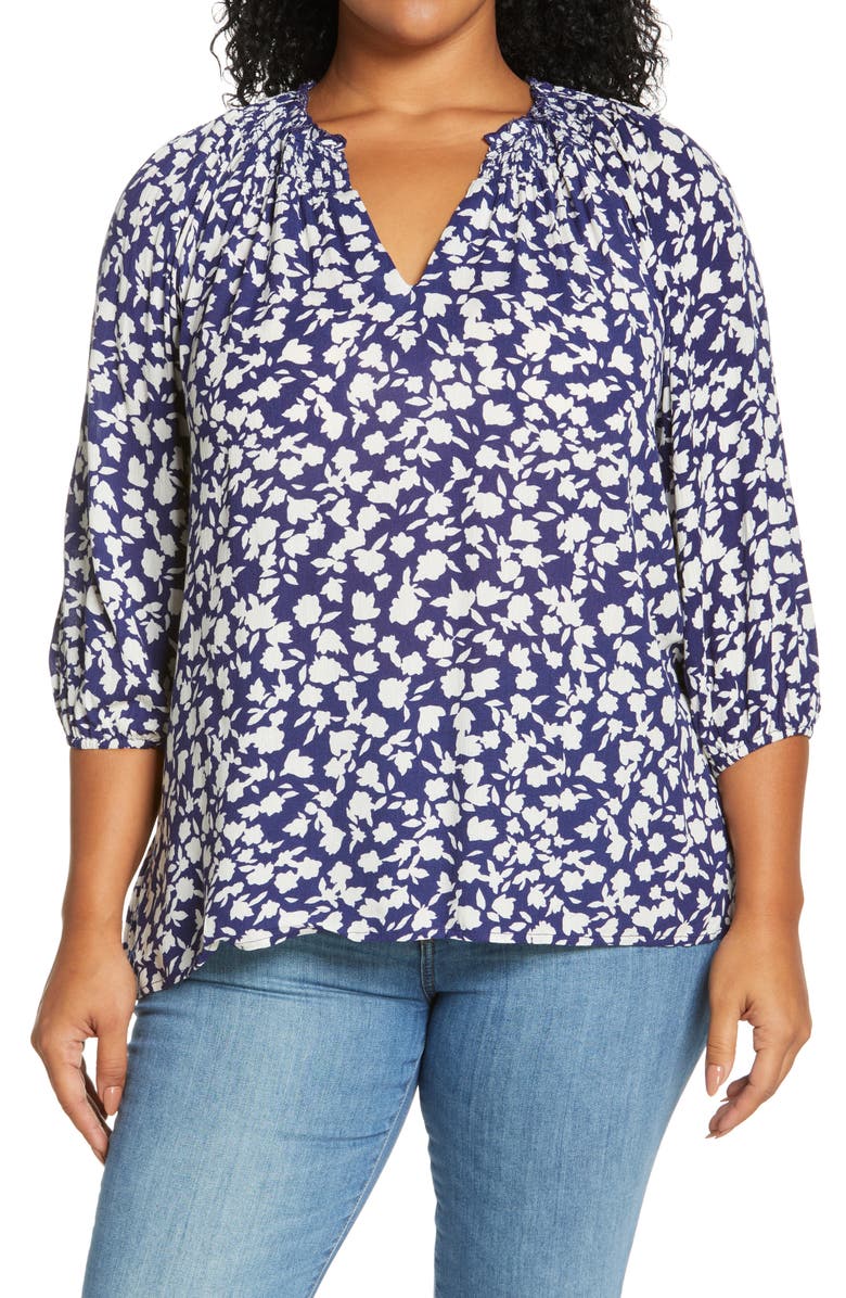 Bobeau Floral Pint Smocked Neck Top, Main, color,