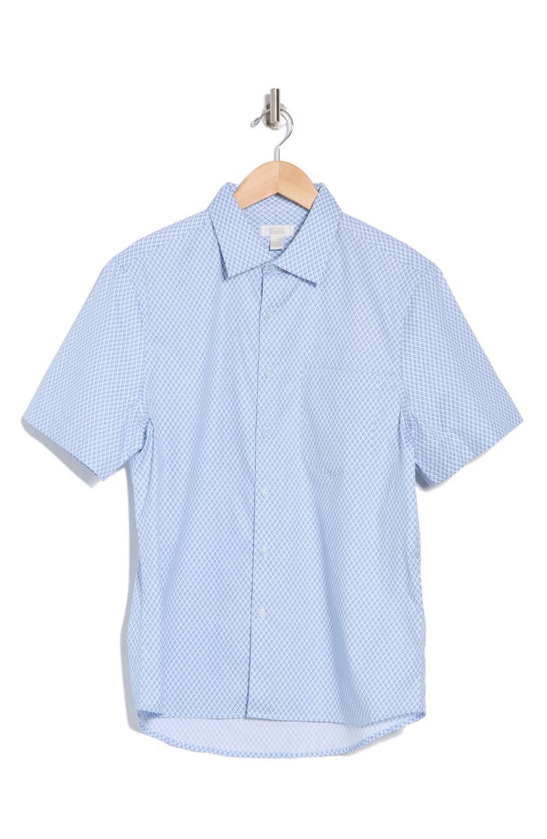 NORDSTROM RACK Short Sleeve Cotton Poplin Button-Up Shirt, Alternate, color, Blue- White Raindrop