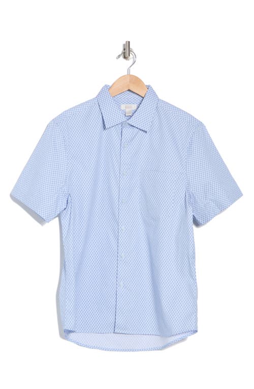 Nordstrom Rack Short Sleeve Cotton Poplin Button-up Shirt In Blue- White Raindrop