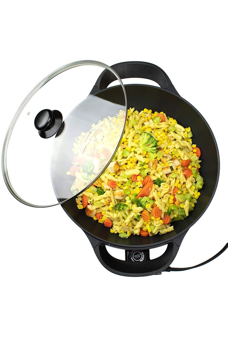13" Flat Bottom Electric Wok Skillet w/ Glass Lid Black, Alternate, color, Black