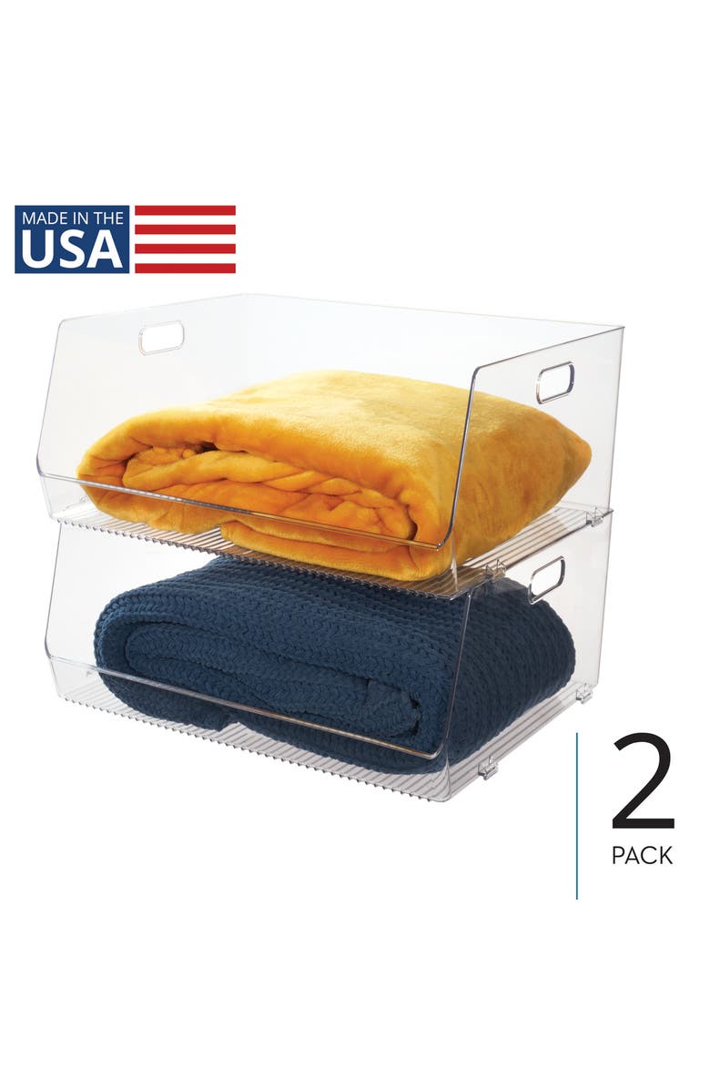 iDesign Stackable Open-Front Bin with Handles, Set of 2, Clear, Made in USA, Alternate, color, Clear