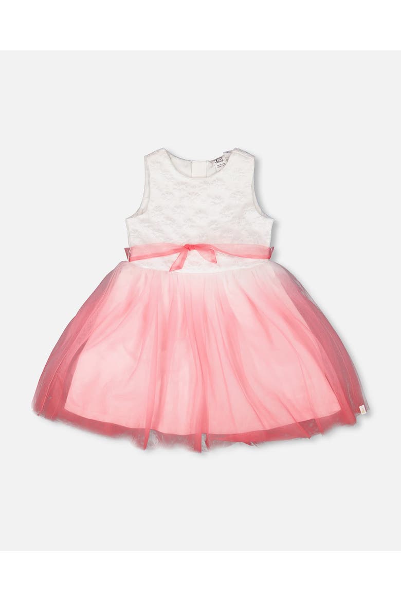 Bi-Material Pleated Mesh Sleeveless Dress, Main, color, White