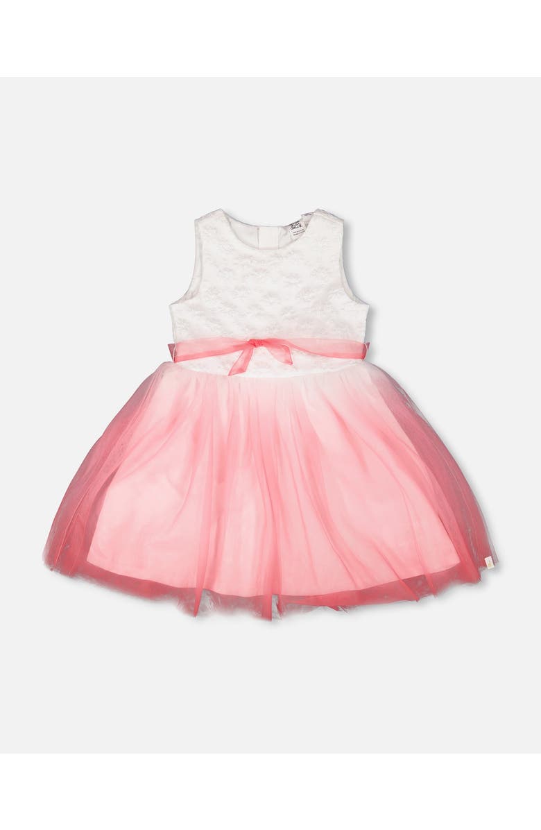 Deux par Deux Bi-Material Pleated Mesh Sleeveless Dress, Main, color, White