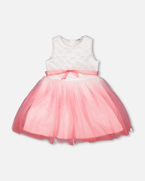 Bi-Material Pleated Mesh Sleeveless Dress (Toddler, Little Kid & Big Kid)