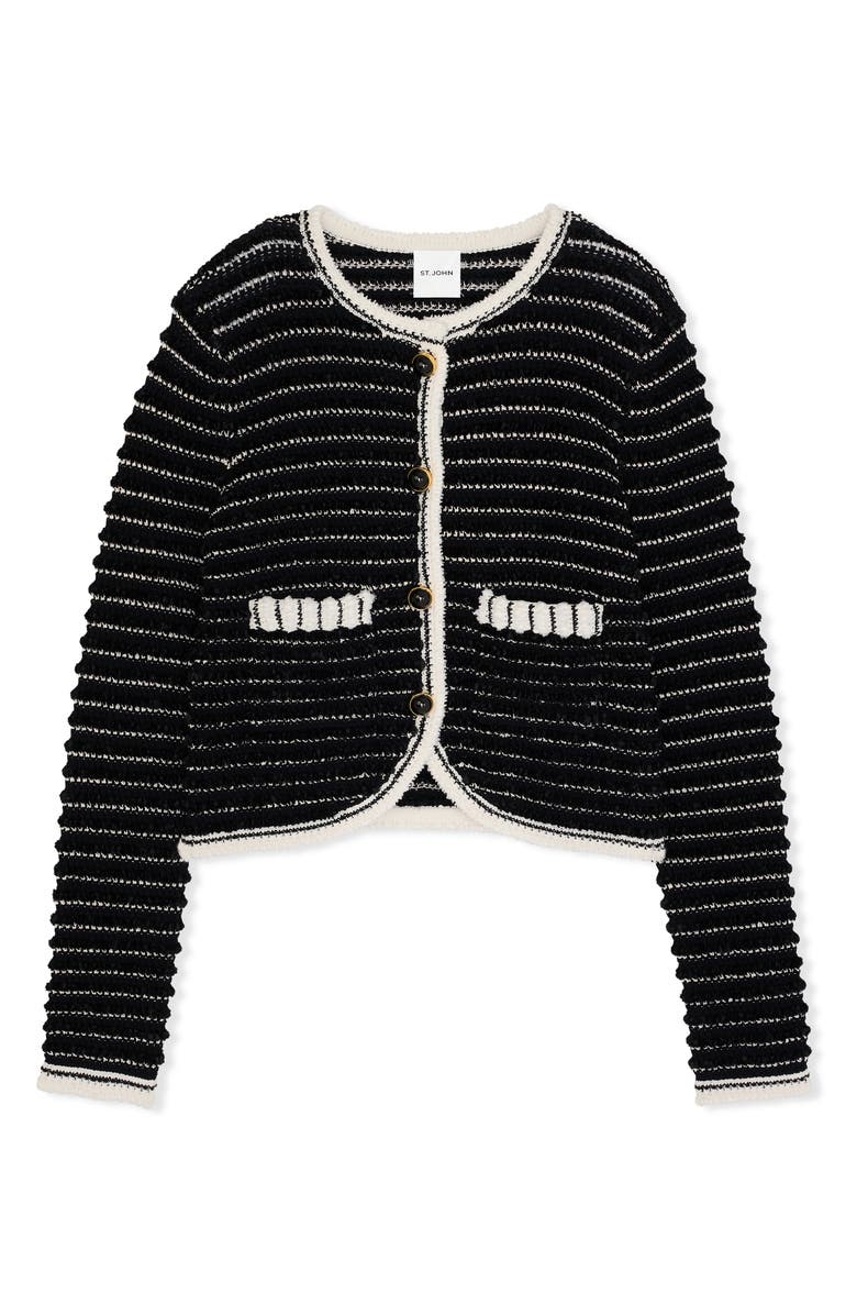 St. John Collection Stripe Eyelash Chenille Sweater Jacket, Alternate, color, 