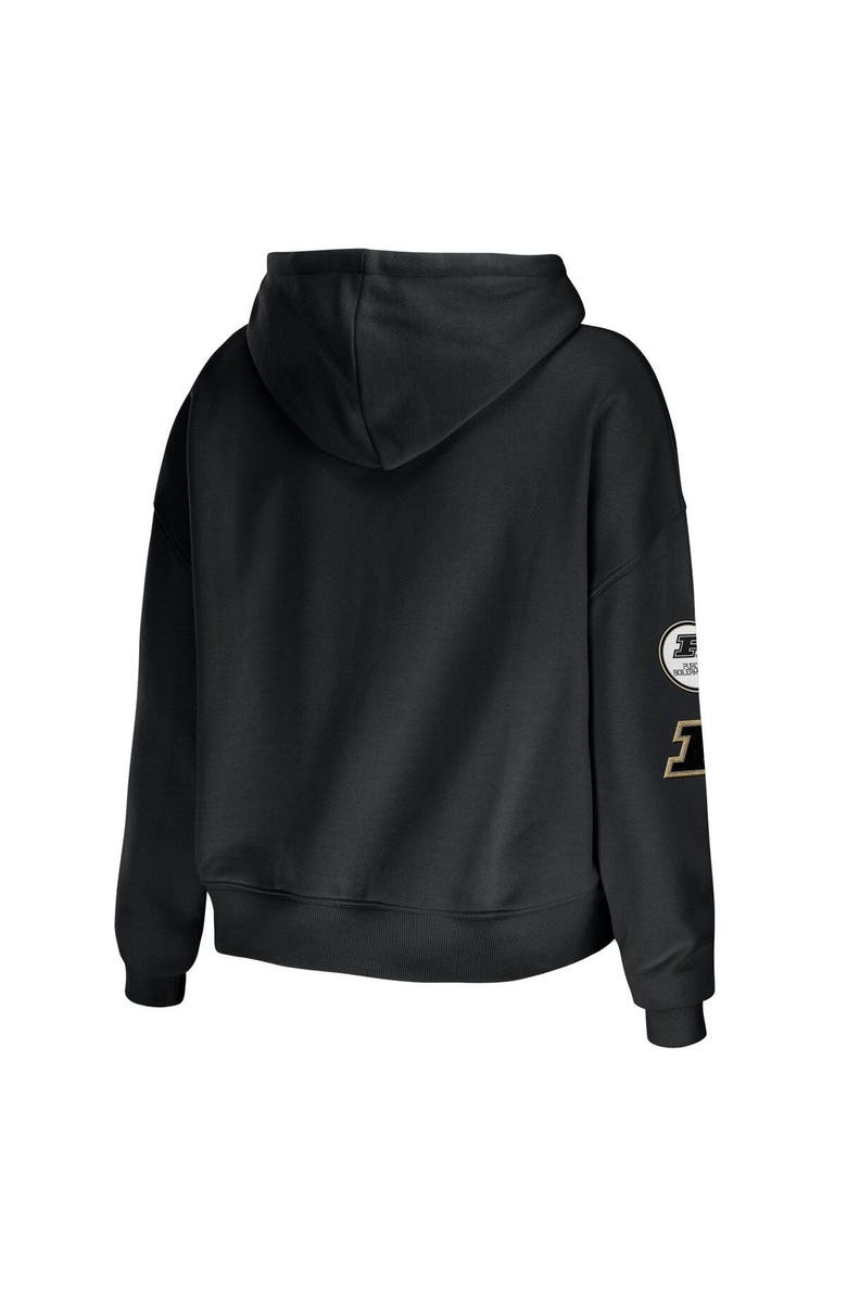 WEAR by Erin Andrews Women's WEAR by Erin Andrews Black Purdue Boilermakers Mixed Media Cropped Pullover Hoodie, Alternate, color, Black