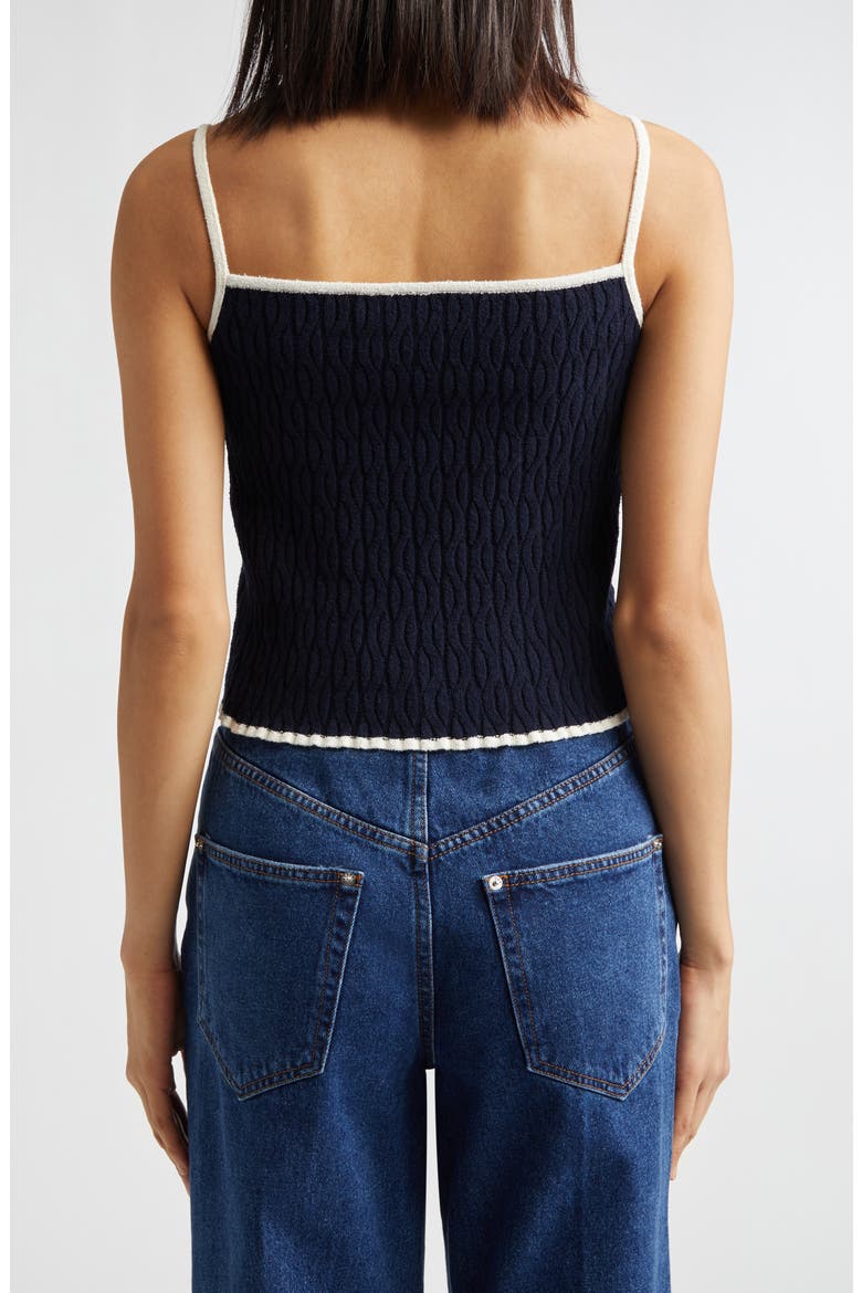 Contrast Trim Pointelle Cable Knit Camisole, Alternate, color, NAVY