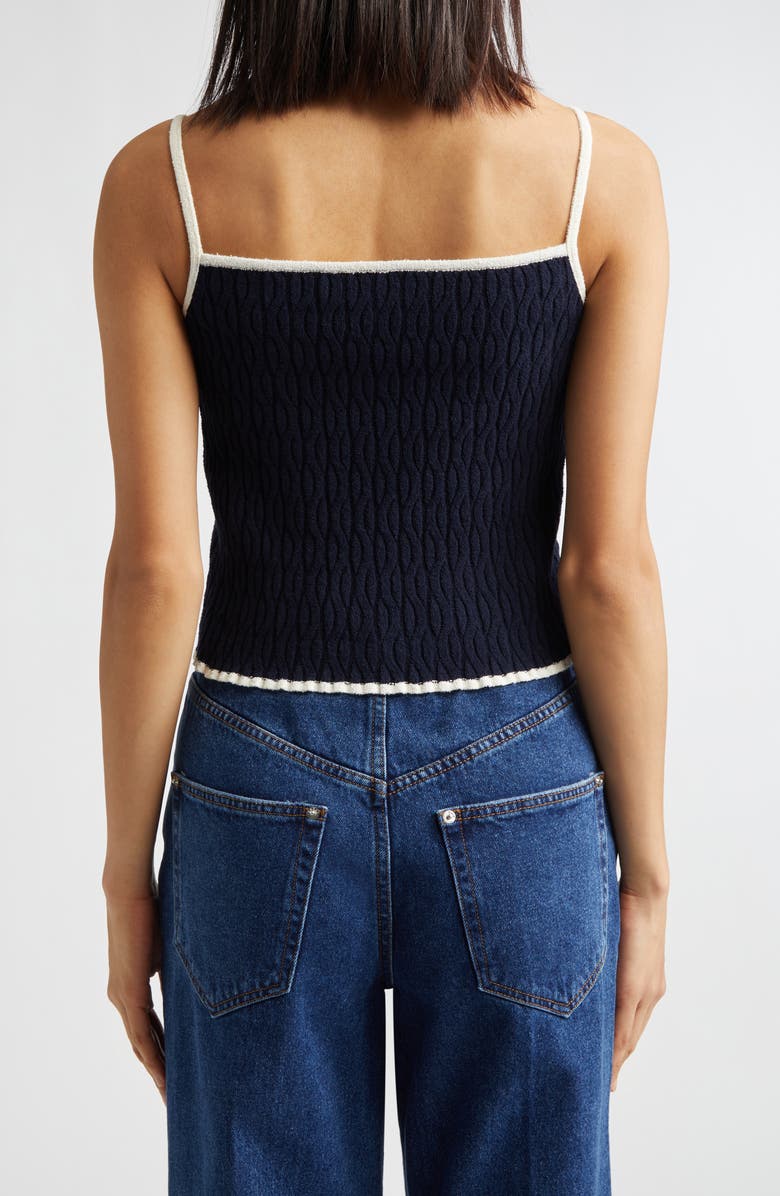 EENK Contrast Trim Pointelle Cable Knit Camisole, Alternate, color, Navy
