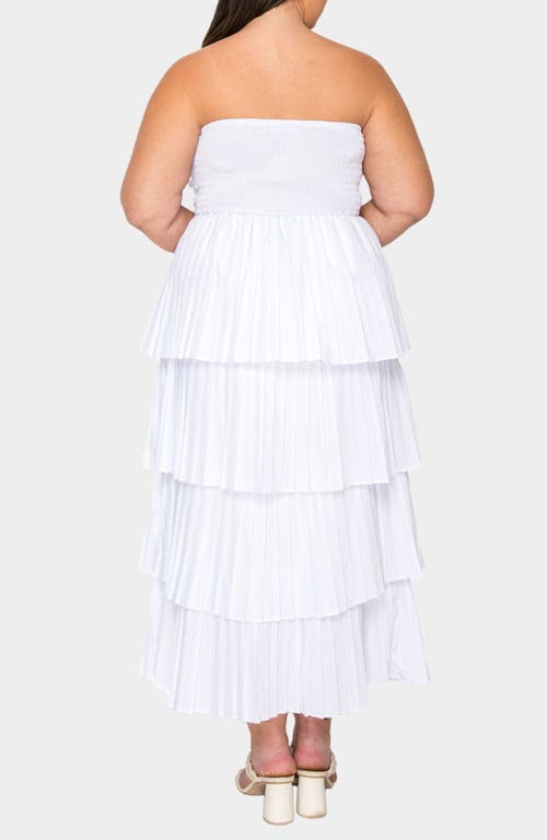 L I V D Eleni Strapless Pleated Tiered Cocktail Dress In White