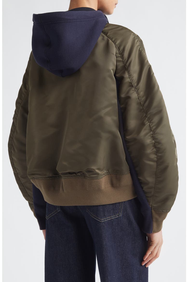 Sponge Sweat x Nylon Twill Full Zip Hoodie, Alternate, color, NAVY/ DARK KHAKI