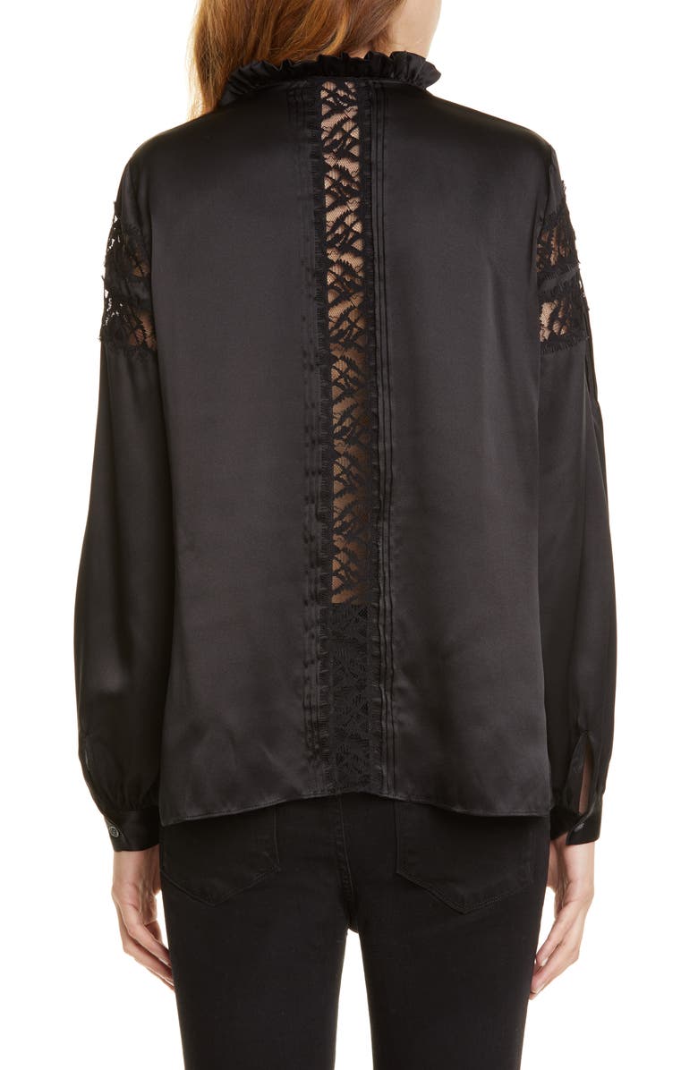 FRAME Lace Panel Silk Satin Blouse, Alternate, color, 