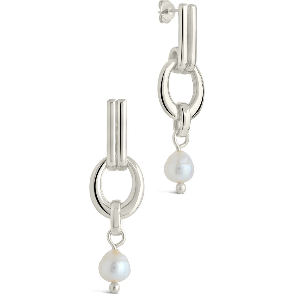 Sterling Forever Giselle Freshwater Pearl Door Knocker Drop Earrings In Silver