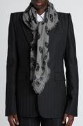 McQueen Skull Houndstooth Wool & Silk Fringe Scarf