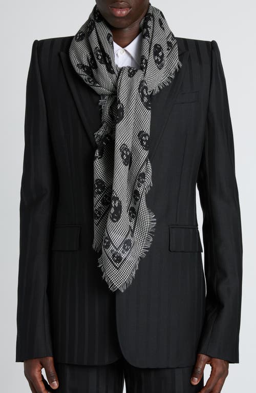 Alexander Mcqueen Mcqueen Skull Houndstooth Wool & Silk Fringe Scarf In Black/ivory