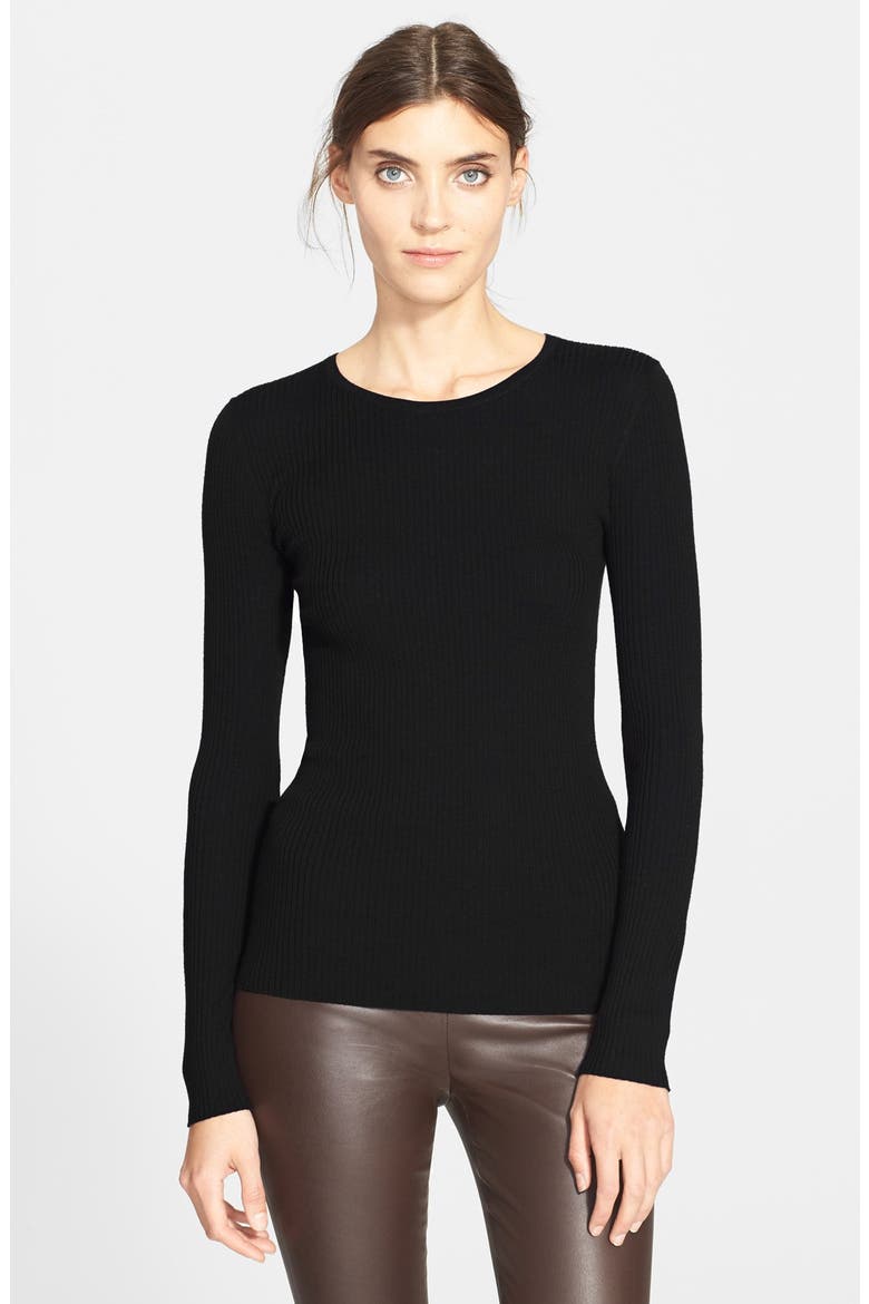 'Mirzi' Rib Knit Merino Wool Sweater, Main, color, BLK