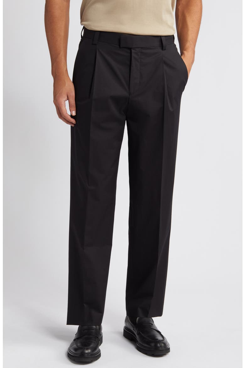 Theodor Pleated Stretch Cotton Pants, Main, color, BLACK
