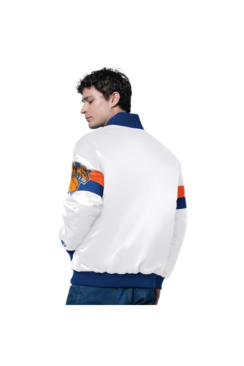 Men's Starter White New York Knicks Triple Option Varsity Full-Snap Satin Jacket, Alternate, color, White