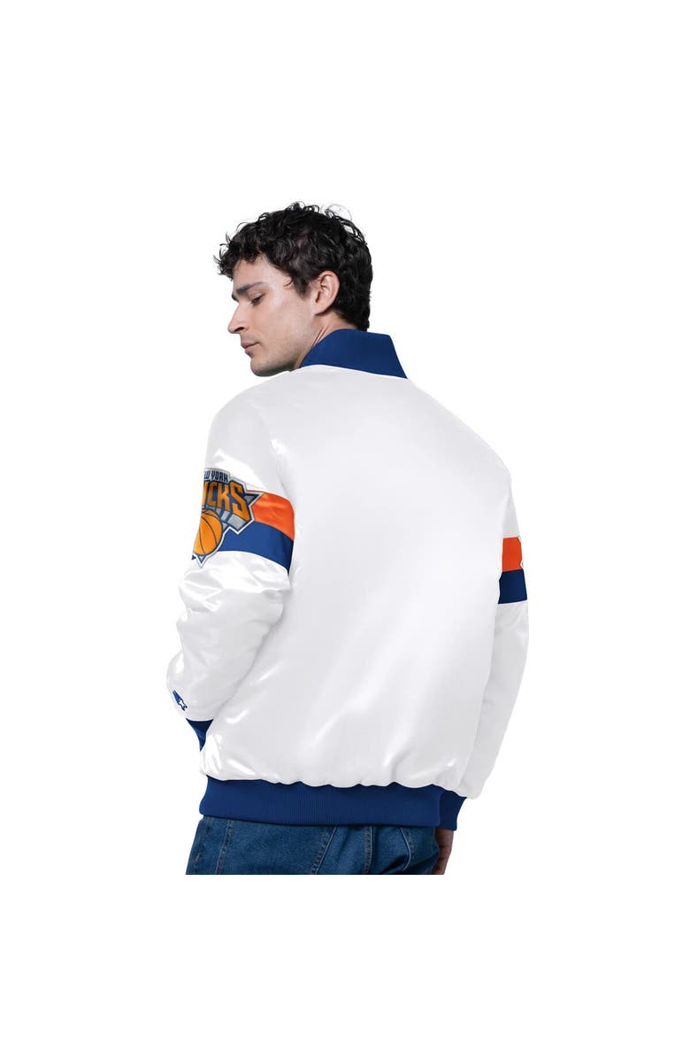 STARTER Men's Starter White New York Knicks Triple Option Varsity Full-Snap Satin Jacket, Alternate, color, White