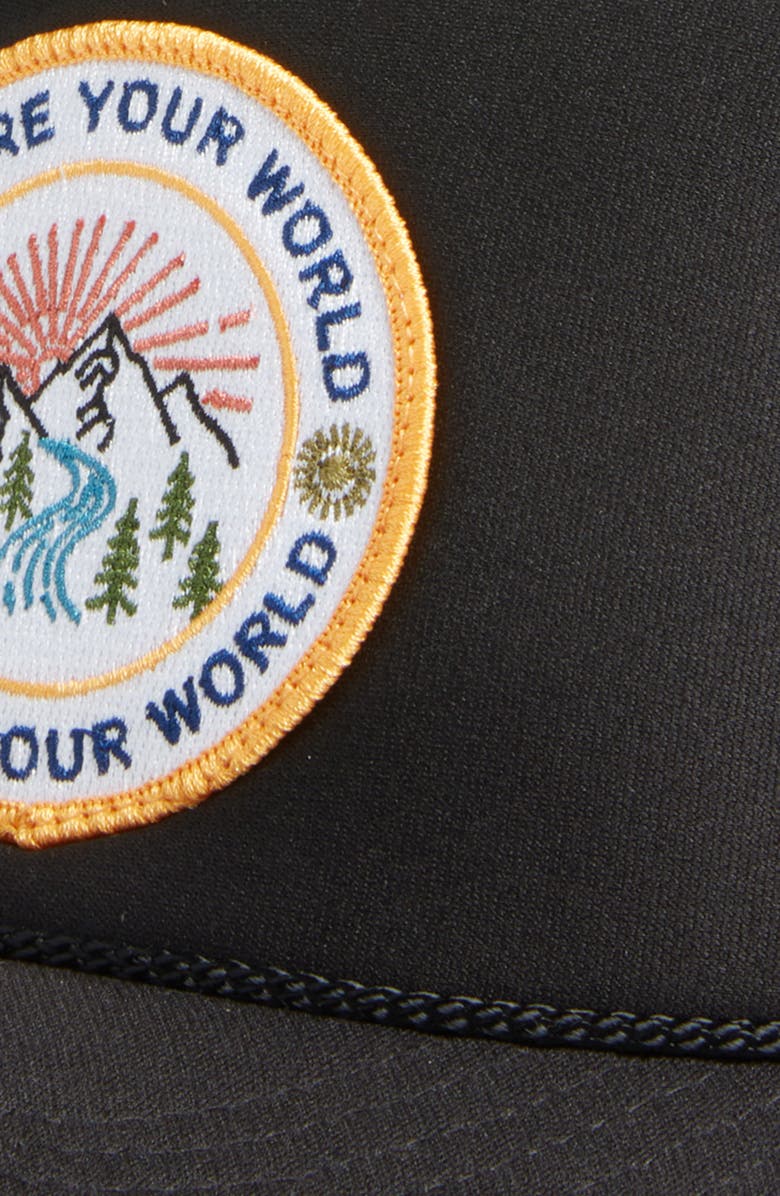 Friday Feelin’ Explore Your World Trucker Hat, Alternate, color, Black