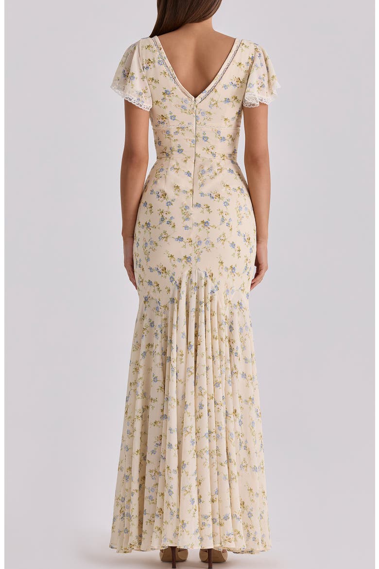Amina Floral Georgette High Low Cocktail Dress, Alternate, color, LEMON FLORAL