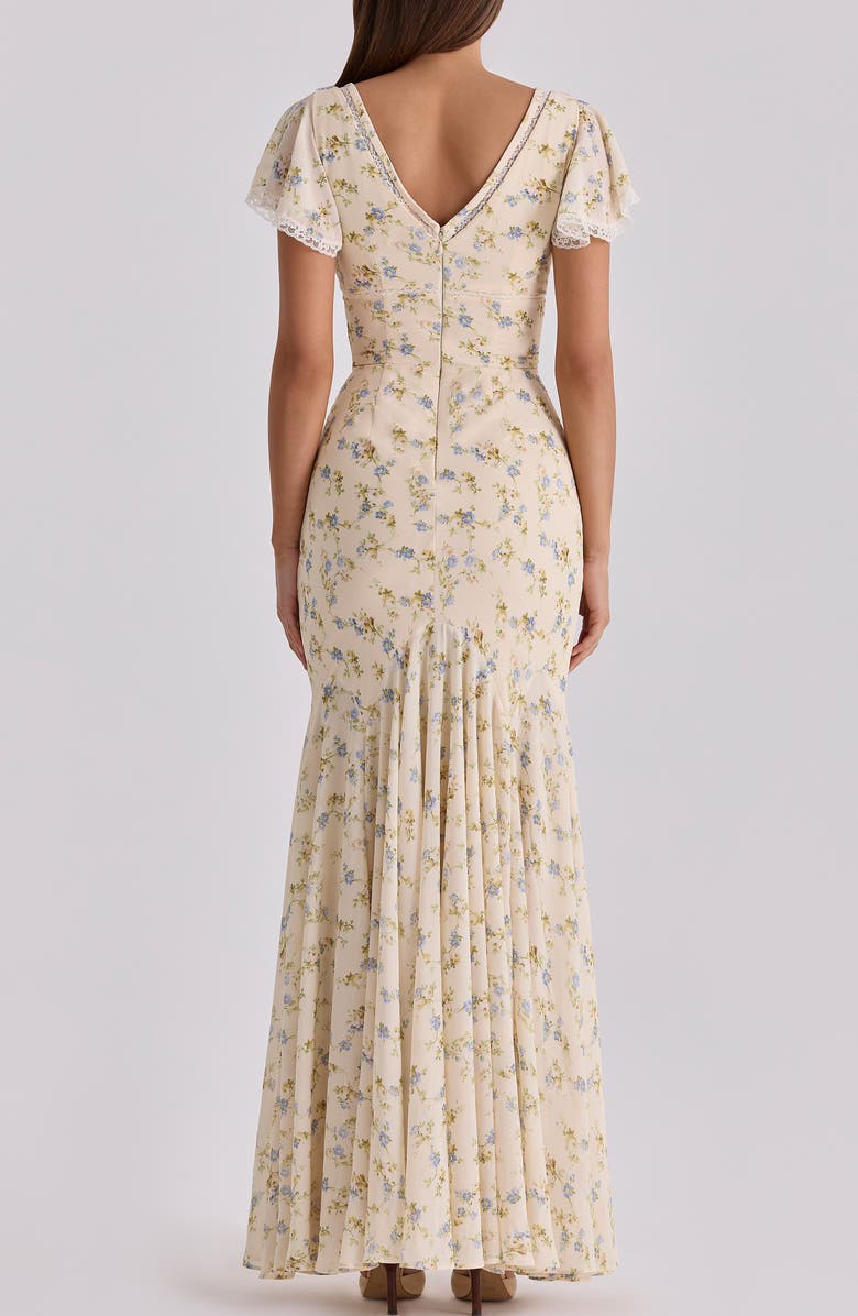 HOUSE OF CB Amina Floral Georgette High Low Cocktail Dress, Alternate, color, Lemon Floral