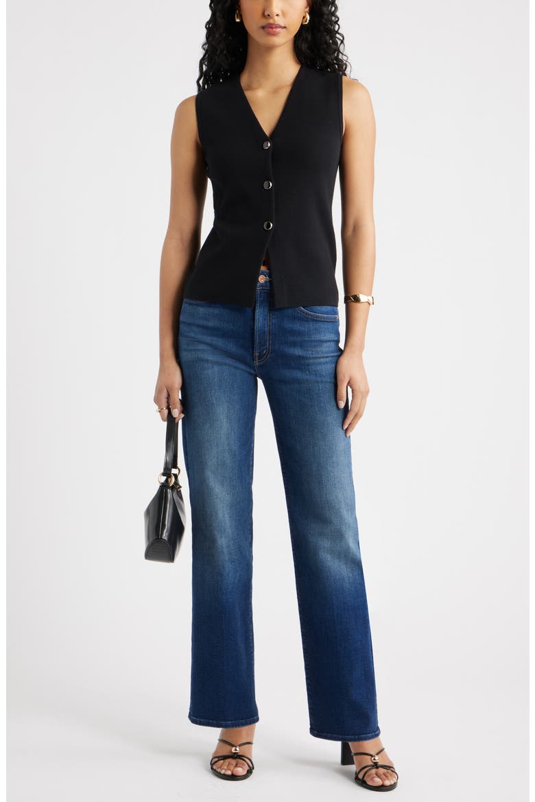 Cutaway Button-Up Sweater Vest, Alternate, color, BLACK