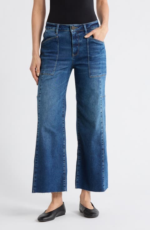 Lily High Waist Raw Ankle Wide Leg Jeans (Marigold)