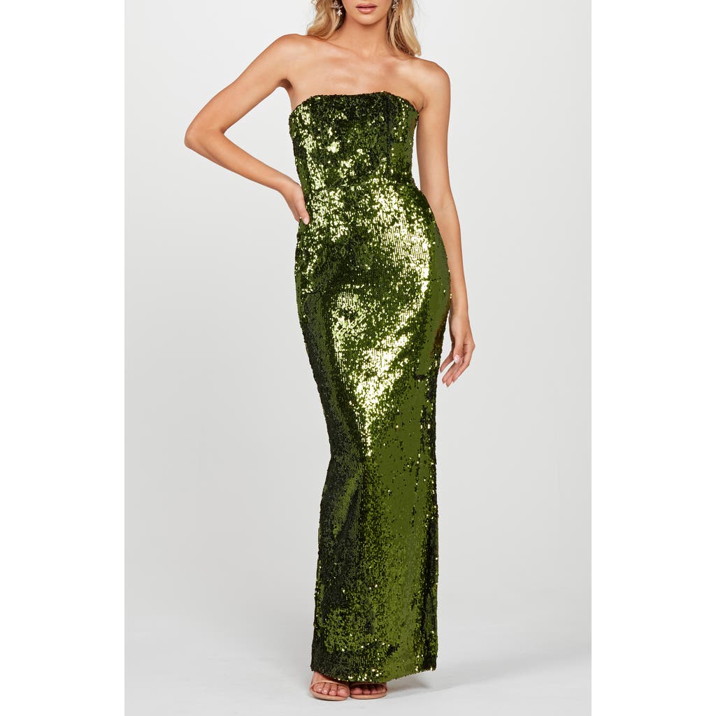 HELSI Serena Sequin Strapless Gown in Olive