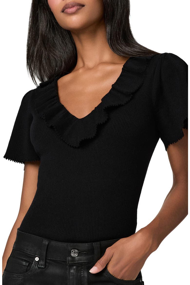 Inaya Ruffle V-Neck Top, Alternate, color, BLACK