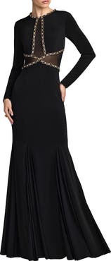 Mac Duggal Crystal Trim Illusion Mermaid Gown