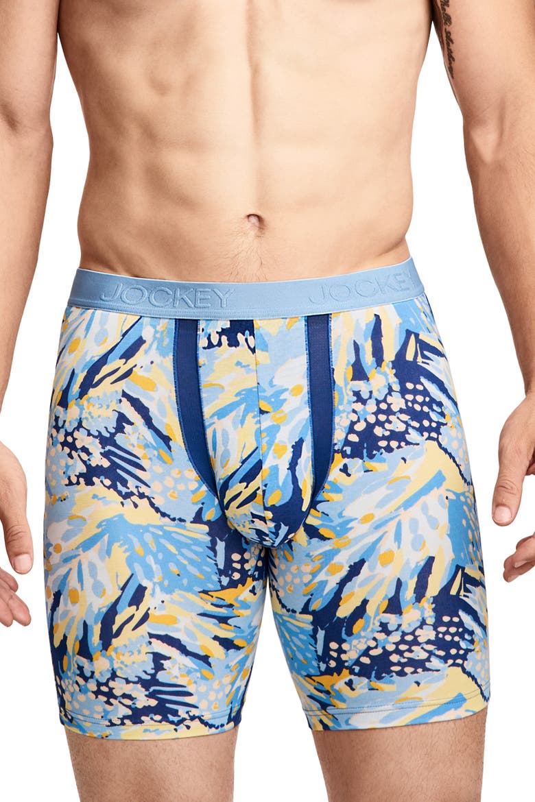 Men's Chafe Proof Pouch Cotton Stretch 8.5" Long Leg Boxer Brief - 3 Pack, Alternate, color, Tropic Breeze