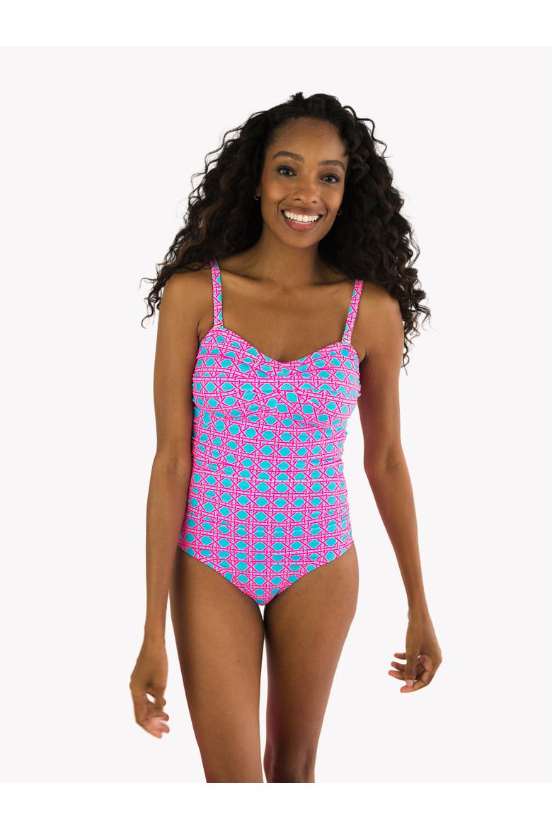 UPF50+ Sun Protected Women's Convertible Bandeau One Piece Swimsuit, Alternate, color, Neon Sorbet Cane