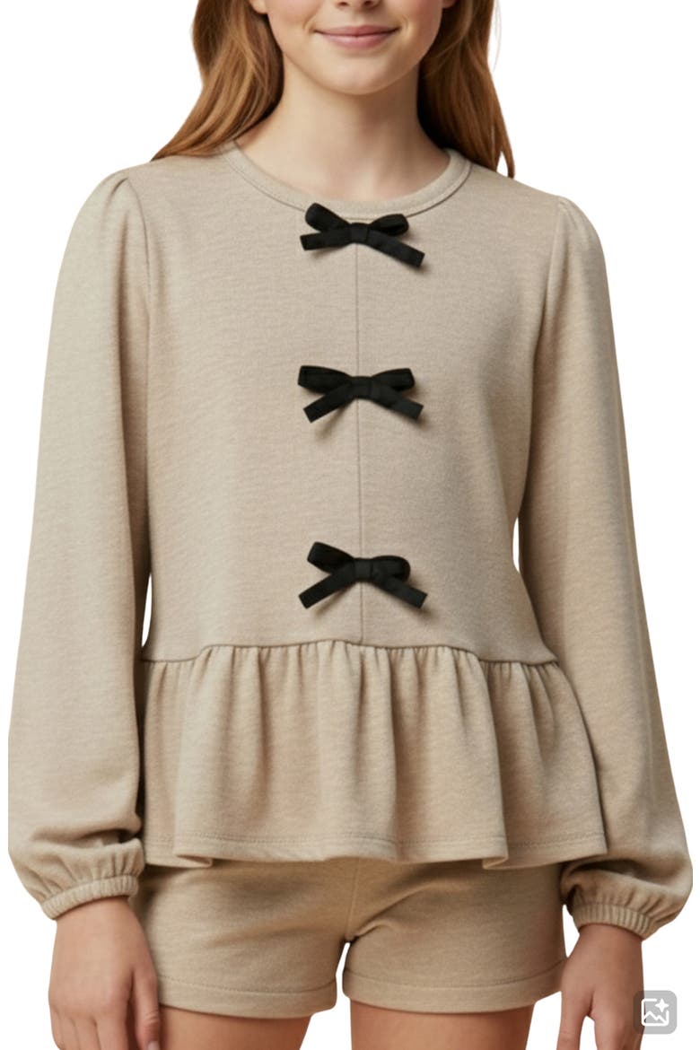 Bow Peplum Knit Top, Alternate, color, OATMEAL