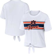 WEAR by Erin Andrews Women's WEAR by Erin Andrews White Auburn Tigers Striped Front Knot Cropped T-Shirt