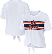 WEAR by Erin Andrews Women's WEAR by Erin Andrews White Auburn Tigers Striped Front Knot Cropped T-Shirt