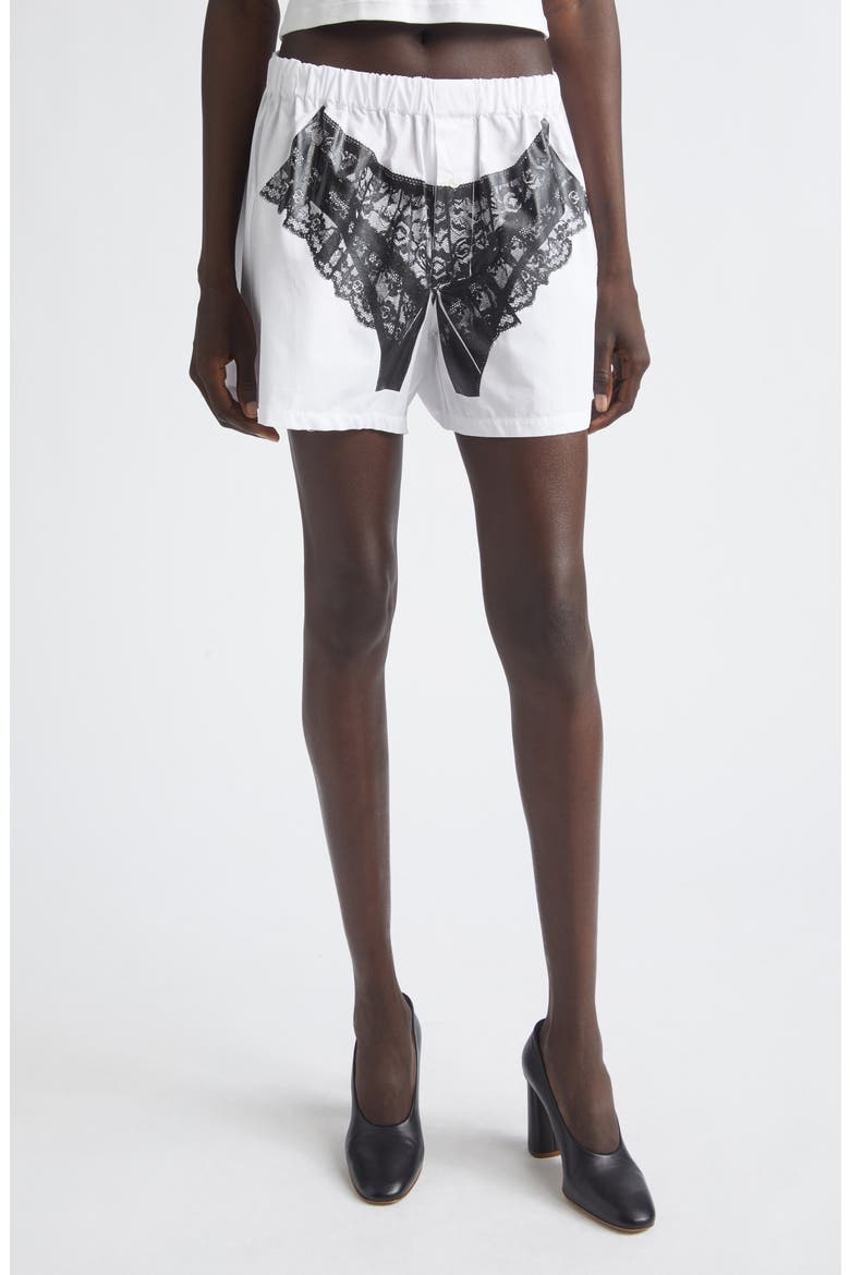 Trompe l'Oeil Lingerie Poplin Boxer Shorts, Main, color, WHITE