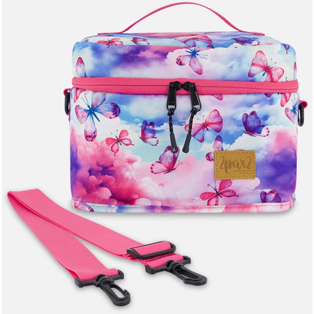 Deux Par Deux Girl's Lunch Box Butterflies On Multicolored And Vibrant Pink Background In Multicolored And Vibrant Pink