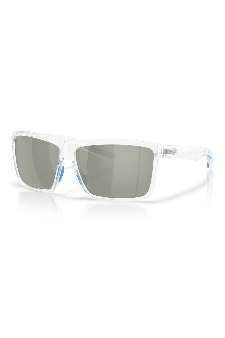 Rinconcito 60mm Polarized Rectangular Sunglasses, Alternate, color, POLISHED CLEAR / GRAY 580G
