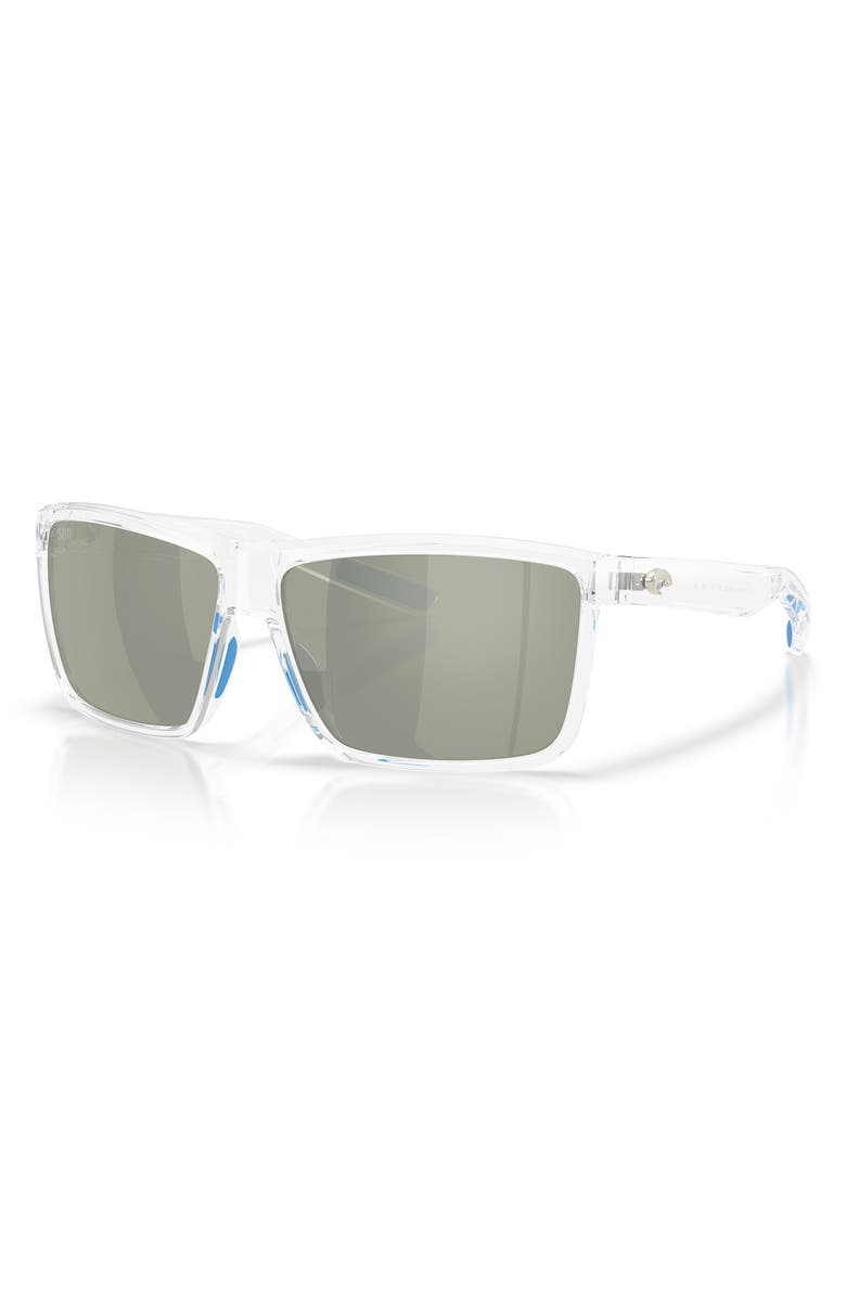 Costa Del Mar Rinconcito 60mm Polarized Rectangular Sunglasses, Alternate, color, Polished Clear / Gray 580G