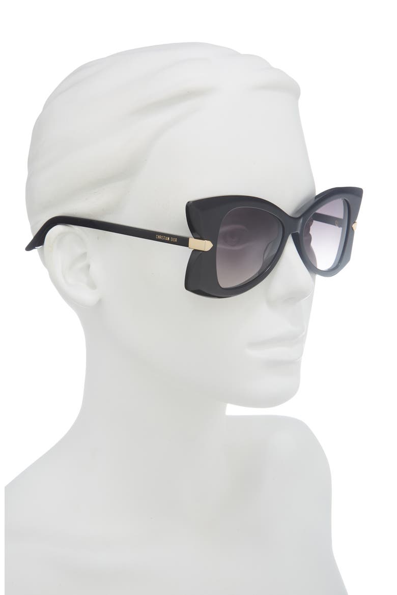 'DiorButterfly S1I 51mm Gradient Butterfly Sunglasses, Alternate, color, SHINY BLACK / GRADIENT SMOKE