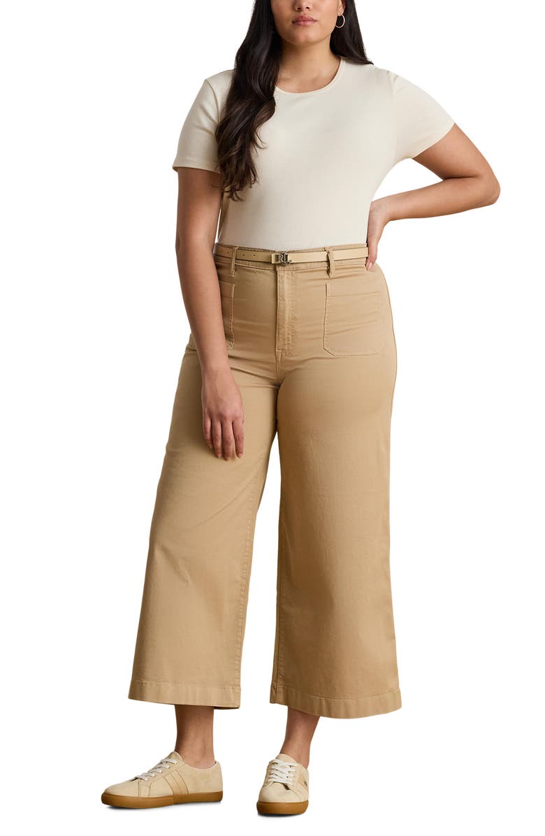 Lauren Ralph Lauren Yurshane Crop Wide Leg Chino Pants, Alternate, color, Tan