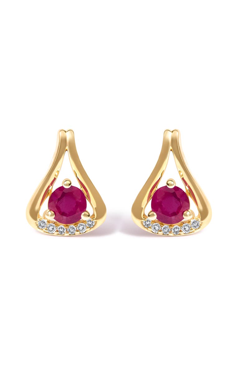 Haus of Brilliance 14K Yellow Gold Red Ruby and Diamond Accent Teardrop Stud Earrings, Main, color, Yellow Gold