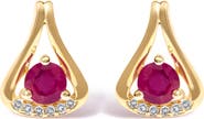 Haus of Brilliance 14K Yellow Gold Red Ruby and Diamond Accent Teardrop Stud Earrings