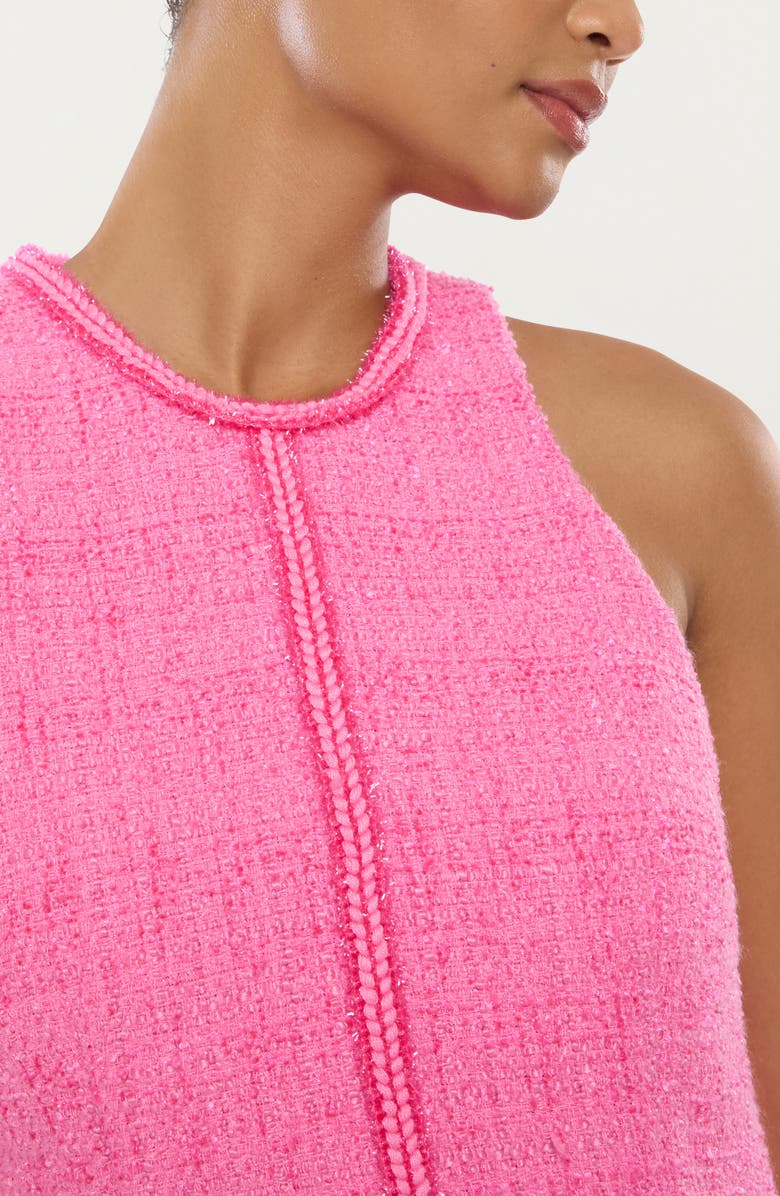 LIKELY Annalisa Feather Trim Tweed Cocktail Minidress, Alternate, color, Pink Sugar