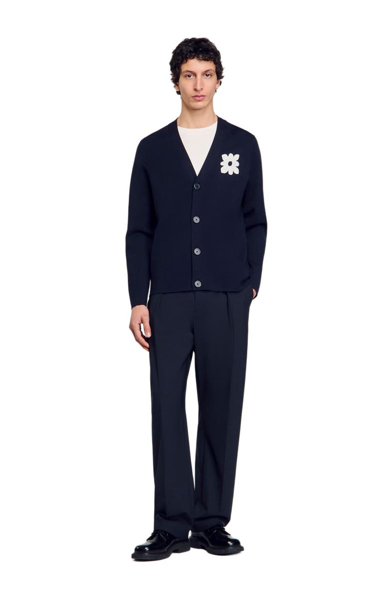 SANDRO Cardigan with flower detail, Alternate, color, Navy Blue