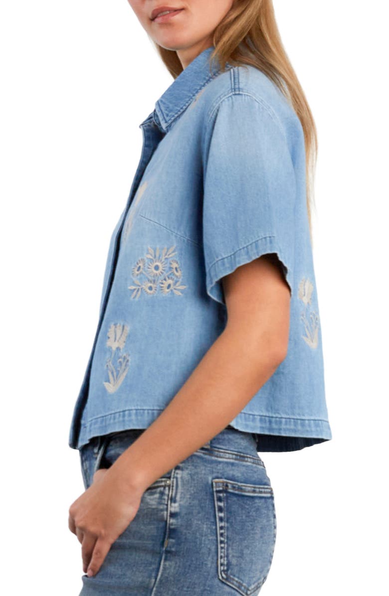 HINT OF BLU Floral Stitched Crop Denim Shirt, Alternate, color, Fleur Blue